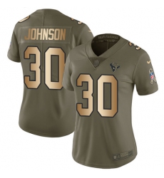 Women's Nike Houston Texans #30 Kevin Johnson Limited Olive/Gold 2017 Salute to Service NFL Jersey