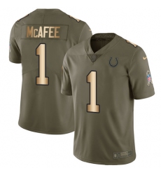 Men's Nike Indianapolis Colts #1 Pat McAfee Limited Olive/Gold 2017 Salute to Service NFL Jersey