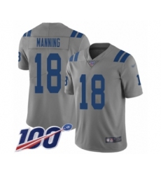 Youth Indianapolis Colts #18 Peyton Manning Limited Gray Inverted Legend 100th Season Football Jersey