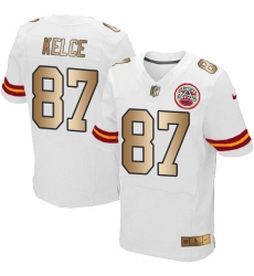 Men's Nike Kansas City Chiefs #87 Travis Kelce Elite White/Gold NFL Jersey
