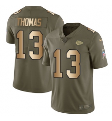 Men's Nike Kansas City Chiefs #13 De'Anthony Thomas Limited Olive/Gold 2017 Salute to Service NFL Jersey