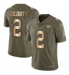 Men's Nike Kansas City Chiefs #2 Dustin Colquitt Limited Olive/Gold 2017 Salute to Service NFL Jersey