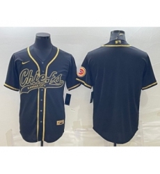 Men's Kansas City Chiefs Blank Black Gold With Patch Cool Base Stitched Baseball Jersey