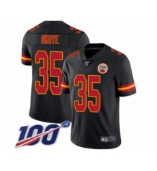Men's Kansas City Chiefs #35 Christian Okoye Limited Black Rush Vapor Untouchable 100th Season Football Jersey