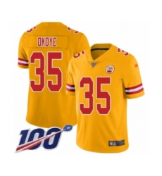Men's Kansas City Chiefs #35 Christian Okoye Limited Gold Inverted Legend 100th Season Football Jersey
